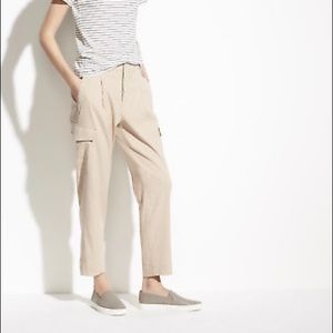 Vince New pleated front tapered chino pants cargo pockets high rise in beige